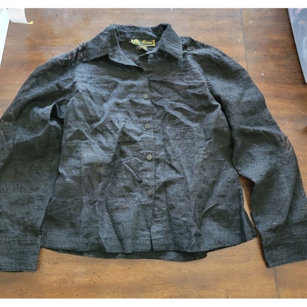 NWOT Mirasol Linen Sheer Long Sleeve Black Button Up Shirt 121752 - Picture 8 of 8